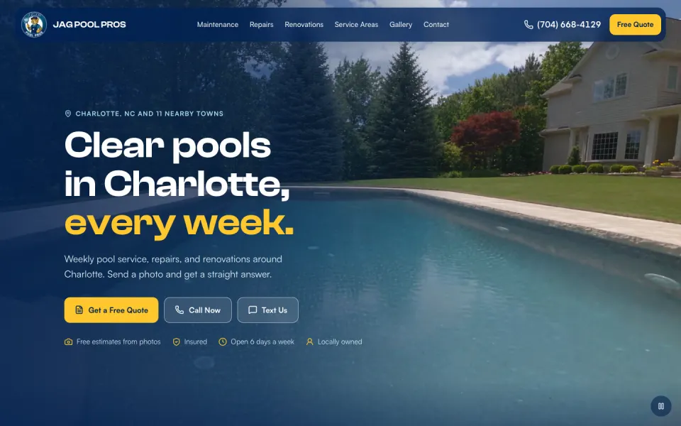 Jag Pool Pros website home page