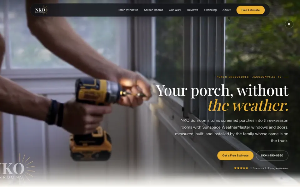 NKO Sunrooms website home page